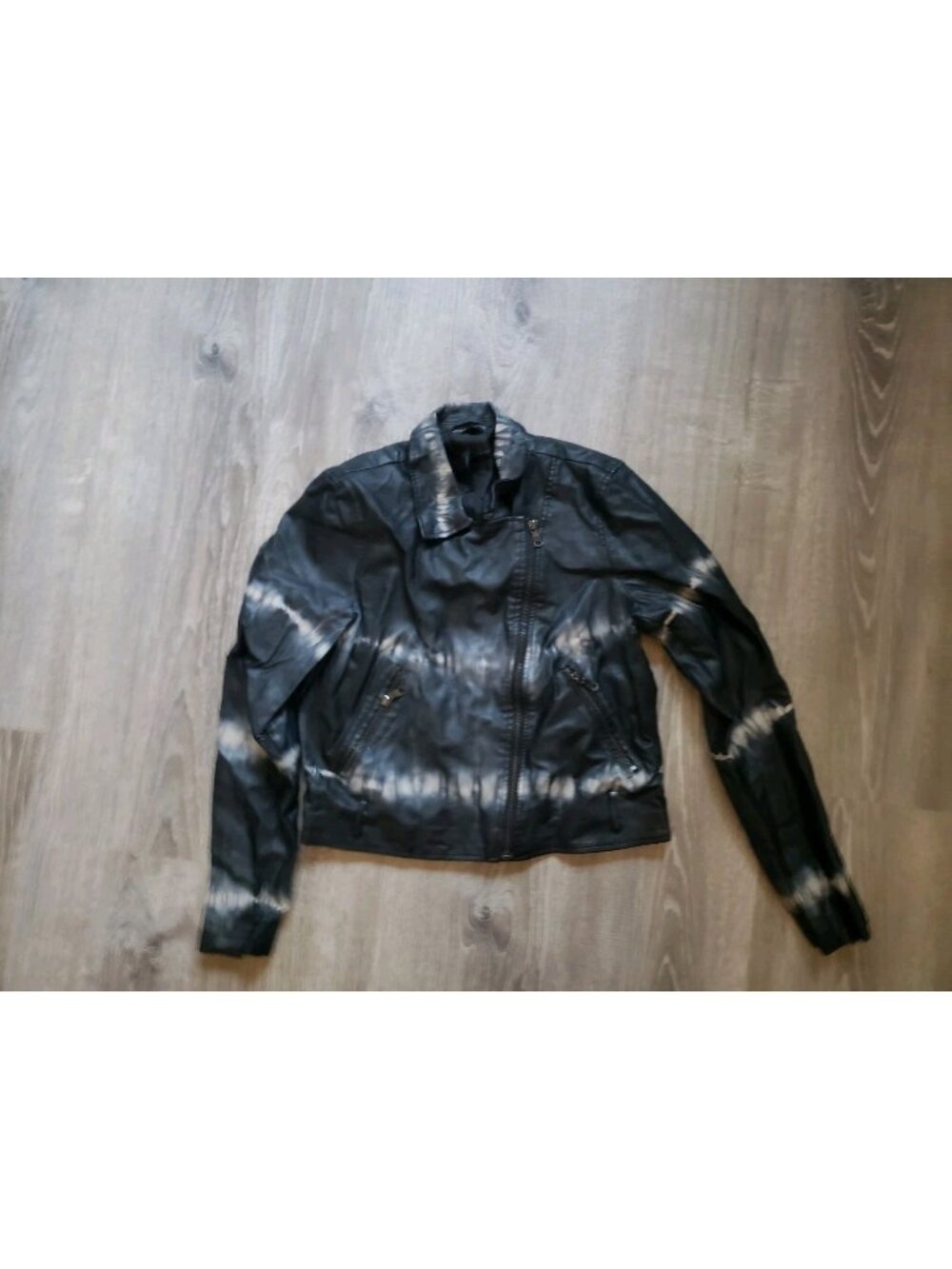 Rock & Republic Womens S Cropped Faux Leather Jacket Tie Dye Ombre Moto Zip Up